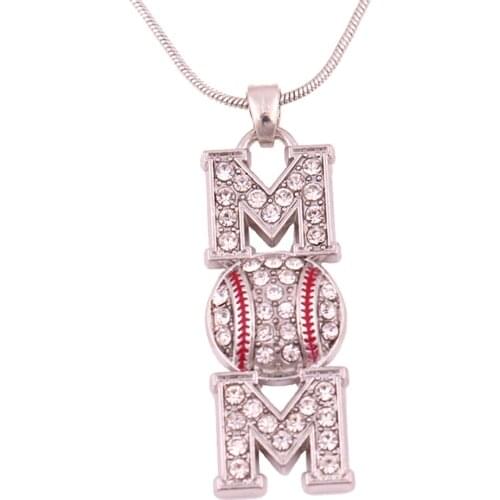 Sporty Style Pendant Necklace MOM Letter Charm Baseball With Crystals Snake Chain Zinc Alloy Provide Dropshipping
