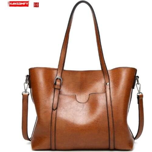 New Fashion Women Shoulder PU Leather Handbags Simple Wild Lady Handbag Shoulder Bag Bucket Female Handle Messenger Bags Single