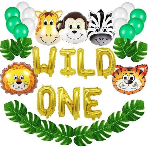 Animal themed balloons children toys lion tiger aluminum foil balloon birthday party decoration 16 inch wild one letter balloon