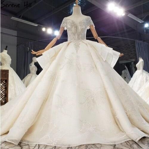 Ivory High-end Cap Sleeves Sexy Wedding Dresses 2020 Dubai Beading Lace Luxury Bridal Gowns HX0259 Custom Made