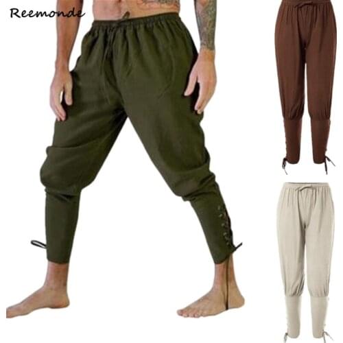 Adult Men Medieval Trousers Cosplay Costume Pirate Viking Renaissance Leg Bandage Loose Pant Halloween Costume Mans Adult Pants