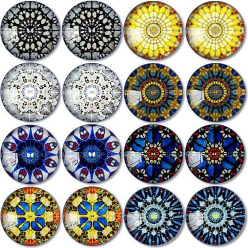 ZEROUP 16pcs Round Glass Cabochon Kaleidoscope Pictures Mixed Pattern Fit Base Earring Setting for Jewelry Flatback TP-021-ER-4