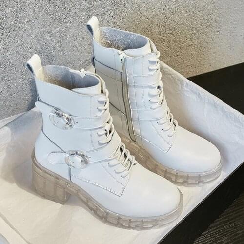 BLWBYL Boots Female women shoes Ankle 2021 New Autumn British Wind Genuine Leather Thick With Short Boots Motorcycle Boots