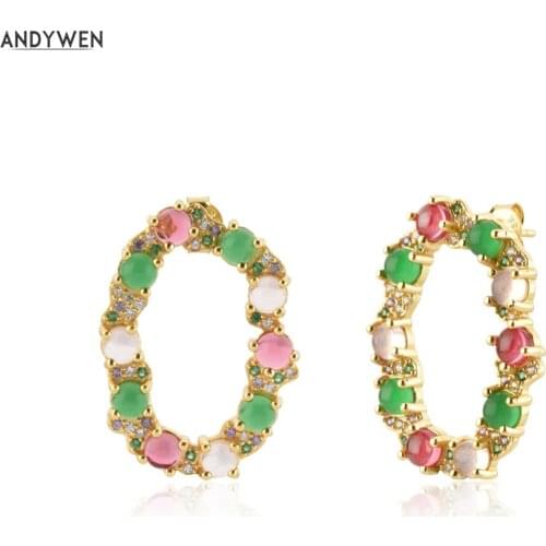 ANDYWEN 925 Sterling Silver Gold Lofoten Island Green Rainbow CZ Stud Earring Women Luxury Piercing Pendientes Jewelry Fine Clip