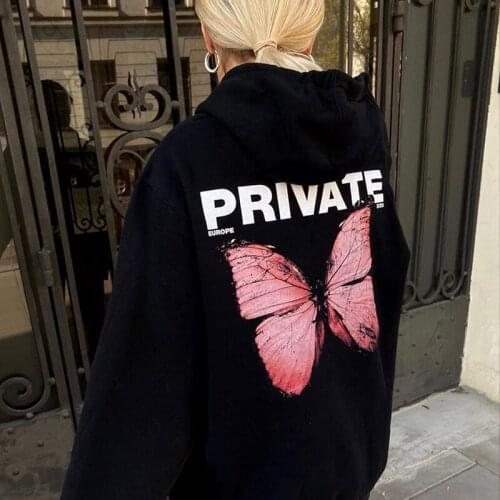 Women Sweatshirts Solid harajuku butterfly Print Oversized kawaii hoodie grunge Streetwear Y2K Casual winter Long Sleeve