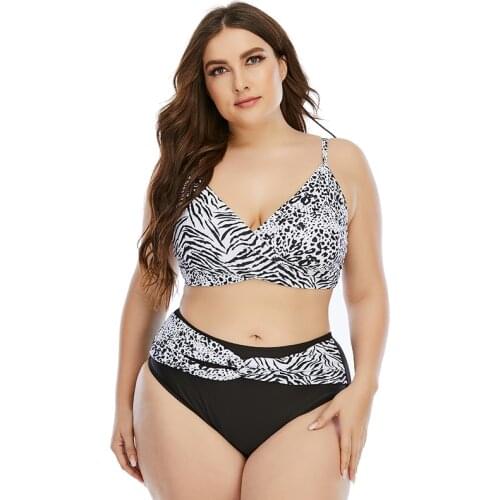 2021 Two Pieces Plus Size Swimwear Women High Waist Bathing Suit Leopard Push Up Swimsuit 2 Piece Sexy Bikini Girl Beachwear 4XL