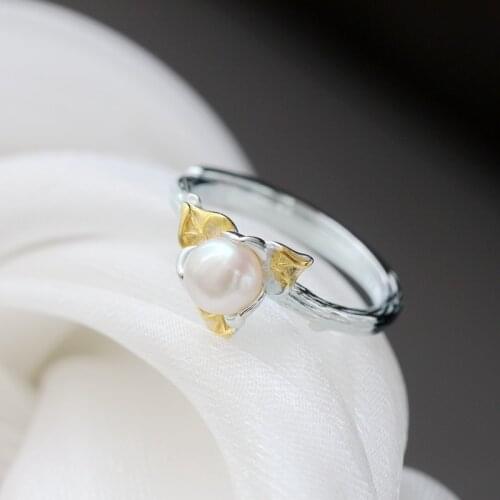 Real 925 Sterling Silver Rings Inlaid Natural Freshwater Pearl Fashion Handmade Creative Women Opening Adjustable Ring Jewelry
