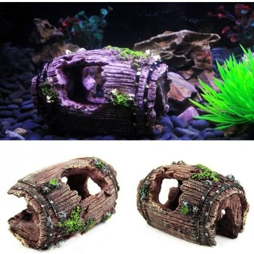 1Pcs Aquarium Fish Tank Artificial Barrel Resin Ornament Cave Aquarium Fish Tank Decoration Accessories Pet Accessories