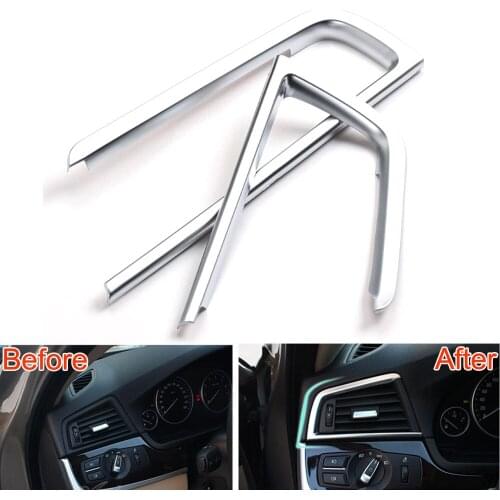 2PCS/PAIR ABS Chrome Dashboard AC Console Air Vent Cover Trim Frame Decoration Fits For BMW 5 Series F10 F18 2011-2014