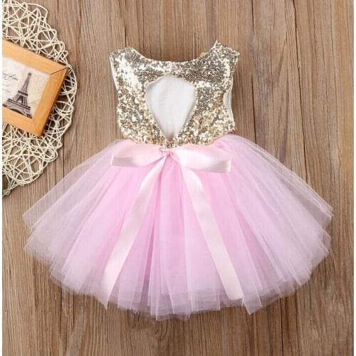 2021 Pageant Kids Baby Girl Princess Dress Tutu Tulle Back Hollow Out Party Dress Pink Red Ball Gown Formal Dresses Outfits