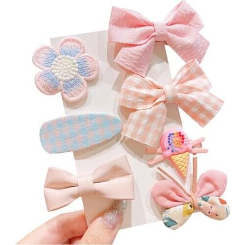 2021 New 7pcs/set Mix Styles Kids Hair Bows Snap Hair Clips Cartoon Animal Hairpins Butterfly Barrettes Girls Hair Accessories