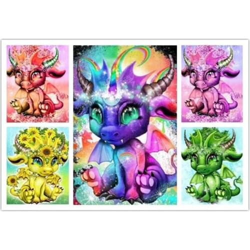 5D DIY Full Round Diamond Painting Cartoon Dragon Cross Stitch 3D Embroidery Rhinestone Mosaic Home Decor Wall Sticker Art Y716