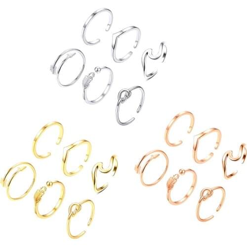 6PCS Arrow Knot Wave Rings For Women Adjustable Stackable Thumb Open Rings Set Summer Vacation Jewelry