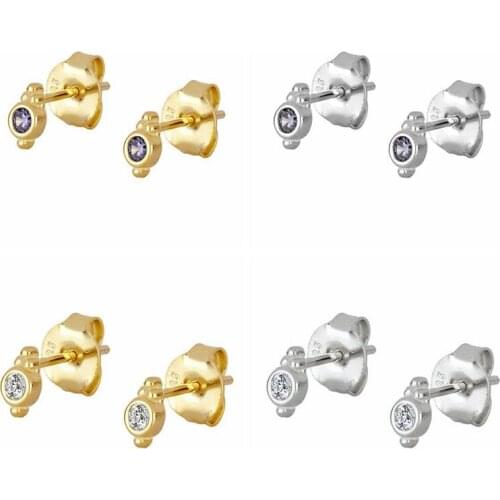 925 Silver Ear Needle Tiny circle Stud Earrings for Women Minimalist purple crystal Earrings Korean Fashion Females prom Jewelry