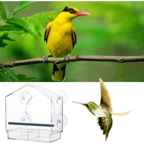 P15D Window Acrylic Bird Feeder House Strong Suction Cups Clear See Through Large Bird Feeder for Outside Best Gift Idea