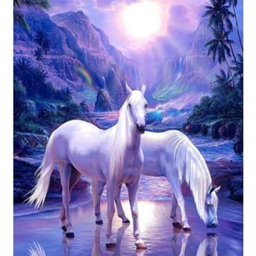 5D DIY Diamond Painting Square/Round Diamond Animal Painting White Horse Picture Cross Stitch Furniture Decoration Gift WG2905
