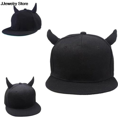 NEW 1PC Men Women Black Cotton Punk Horn Baseball Cap Hip-hop Hat Snapback Cap With Horns Wholesale