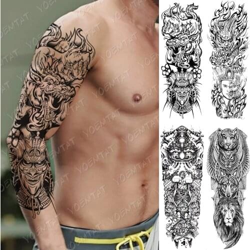 Large Arm Sleeve Tattoo Dragon Samurai Waterproof Temporary Tatto Sticker Japanese Buddha Body Art Full Fake Tatoo Men