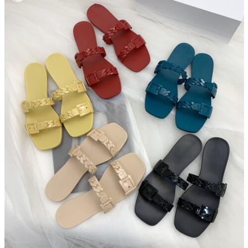 2021 new jelly shoes Candy-colored chain sandals and slippers square beach shoes non-slip rubber shoes pvc water shoes 41 yards