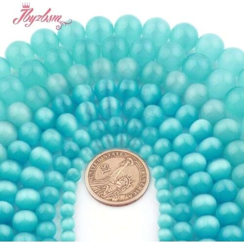 Smooth Lake Blue Round Cat Eye Cyrstal Glass Stone Beads 6.8.10.12.14mm for DIY Women Men Necklace Bracelet Jewelry Making 15"