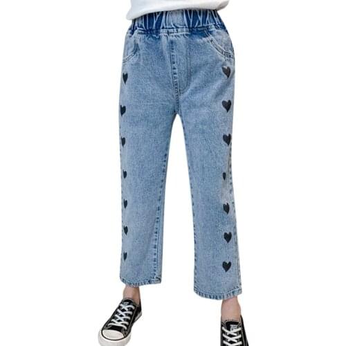 Girls Jeans Heart Pattern Childrens Jeans For Girls Casual Style Kid Jeans Spring Autumn Clothes For Girls 6 8 10 12 14