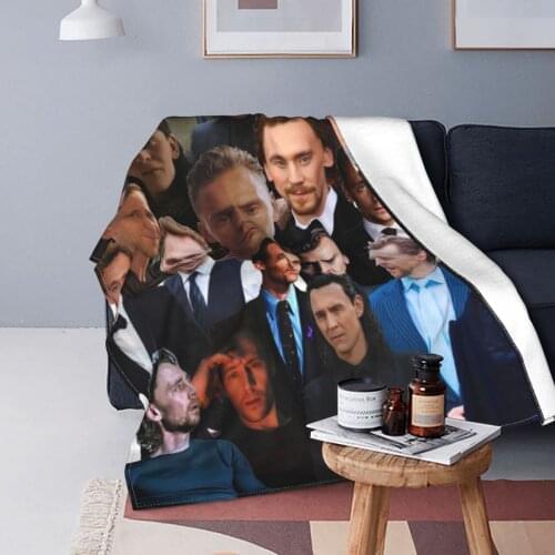 Tom Hiddleston Photo Collage Blankets Fleece All Season Actor Breathable Ultra-Soft Throw Blankets for Sofa Couch Bedding Throws