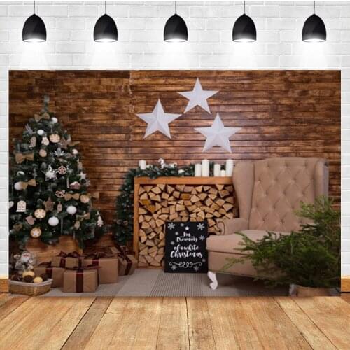 Laeacco Wooden House Christmas Tree Stars Gift Newborn Birthday Photo Photography Backdrop Photo Background For Photo Studio