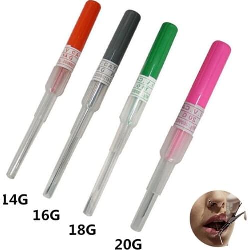 1pc Surgical Steel Body Piercing Needles Catheter Cannula Tools Kit Sterilized Tattoo Needle Nose Lip Jewelry 14G 16G 18G 20G