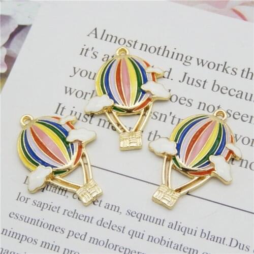Julie Wang 4PCS Enamel Hot Air Balloon Charms Colorful Alloy Gold Tone Balloon Necklace Bracelet Jewelry Making Accessory