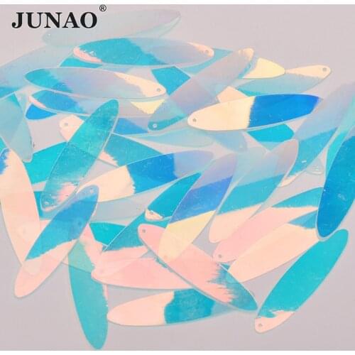 JUNAO 10x40mm Transparent AB Big Sequins Sewing PVC Glitter Sequins Clothes Applique Oval Flat Paillette for Party Dress Crafts