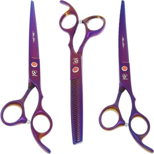 7.0" Japan 440c Pet Hair Cutting Scissors 6.5" Thinning Shears Up/Down Curved Clippers Professional Dog Grooming Scissors B0020A