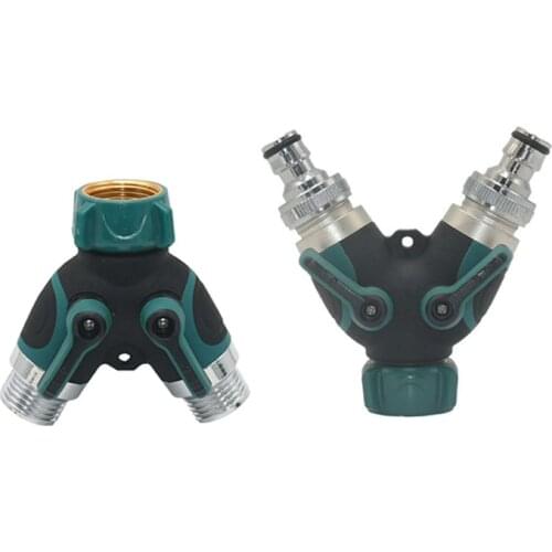 Metal Female 3/4" 2 way tap water splitter Y type garden tap quick connector crane Irrigation valve Pipe adapter 1pcs