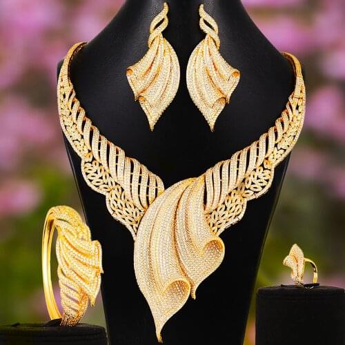 Missvikki Famous Brand Luxury Dubai Necklace Bangle Earrings Ring Set For Women Cubic Zircon Bridal Wedding Jewelry Sets 2021