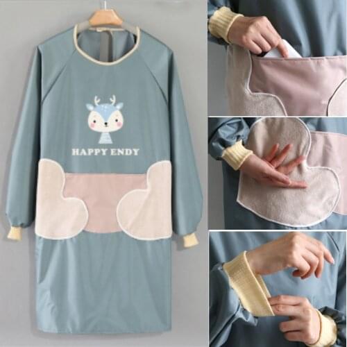 Fashion Kitchen Apron For Woman Cooking Baking Restaurant Apron Waterproof Home Cleaning Tools Long sleeve Aprons Bibs Kitchen