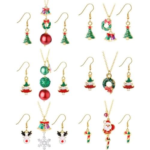 Wgoud Christmas Jewelry Set Fashion New Design Colorful Enamel Christmas Tree Santa Claus Deer Necklace Earring Set For Women