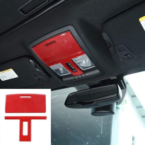 Roof Reading Light Trim Cover Top Read Light Inner Decoration Trim for Dodge Challenger 2015-2021 Red Real Carbon Fiber