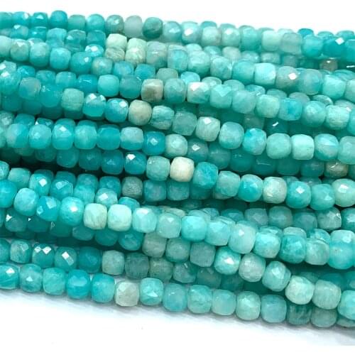 Veemake Amazonite Natural Necklace Bracelets Earrings Ring Gemstones DIY Faceted Irregular Cube Small Beads For Jewelry Making