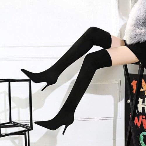 New Style Simple Winter Boots Thin Heels Pointed Toe High Heels Pointed Toe Suede Sexy Slimming Over-the-Knee Boots 2020