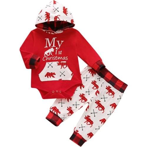 Autumn Clothes Infant Baby Girl Clothes Christmas Hooded Romper + Pants Party Clothes Set 0-12 months