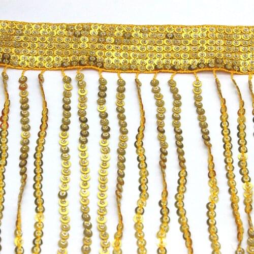 1 Yard Sequined Fringe Tassel Latin Fringe Dress Macrame Lace Dance Dress Lace Trims Gold Silver Sewing Apparel Trimming 32CM
