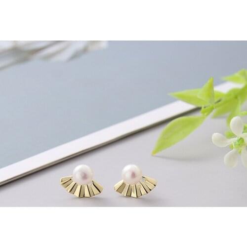 Silver 925 Natural Freshwater Pearl Stud Earrings For Women Gift Party Fan Shape Earrings Fine Jewelry NEW