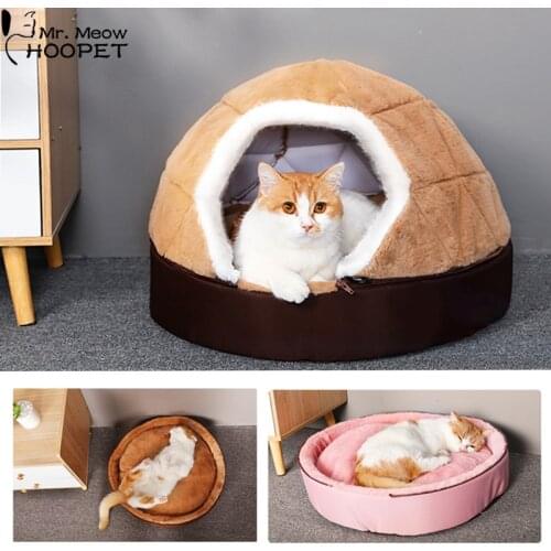 Hoopet 2-In-1 Foldable Disassemblability Cats House Cat Cave Bed Puppy Kennel Pet Bed Warm Round Tent Burger Bun for Winter