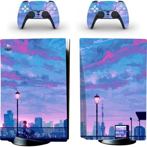 Anime Sky PS5 Standard Disc Edition Skin Sticker Decal Cover for PlayStation 5 Console and 2 Controllers PS5 Disk Skin Sticker