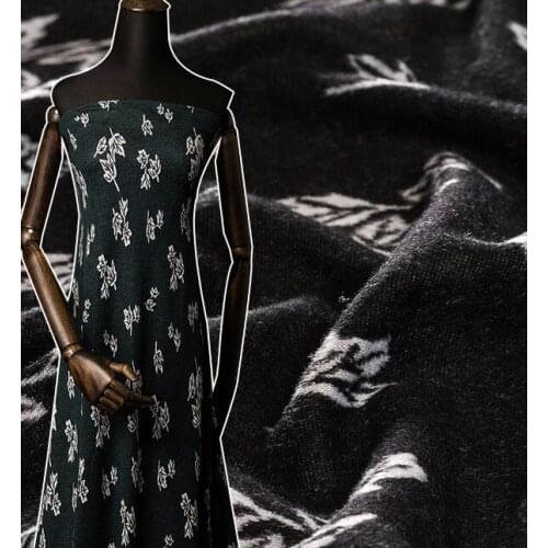 Stretch wool autumn and winter knitted velvet fabric high-end custom velvet jacquard material dress leaf flower printed fabric