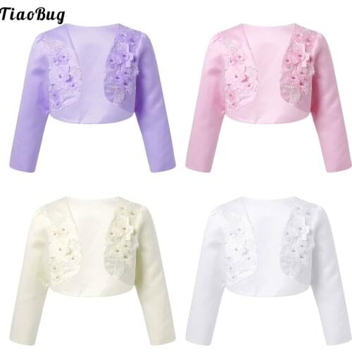 TiaoBug Spring Autumn Kids Girls Sheer Color Long Sleeve Embroidered Flowers Cropped Top Coat Party Wedding Poncho Capelet Wrap