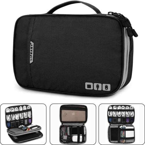 Electronic Accessories Thicken Cable Organizer Bag Portable Case for Hard Drives, Cables, Charge, Kindle, iPad mini-Black