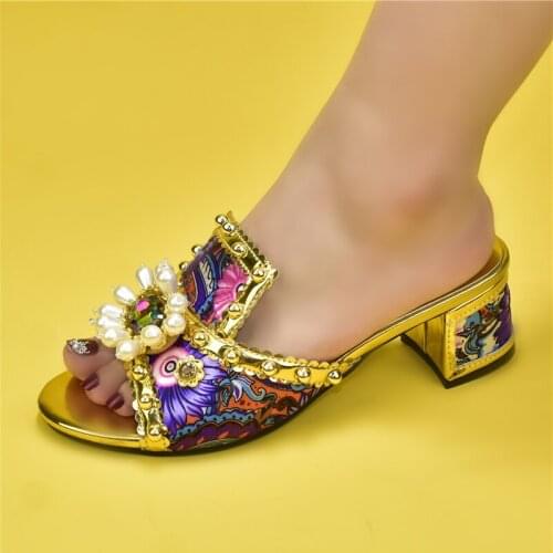 Latest Design Plus Size Women Shoes 43 Open Toe Pumps Low Heels Sexy Ladies Nigerian Women Wedding Shoes with Rhinestone