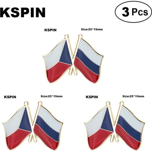 Czech Rep. & Russia Friendship Lapel Pin Flag badge Brooch Pins Badges 3Pcs a Lot