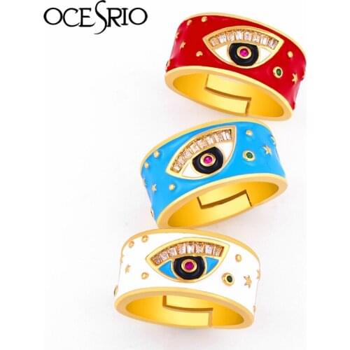 OCESRIO Gold Ring Evil Eye Blue Eye Rings Adjustable Turkish Jewelry Eye Cuffs Rings Gold Filled Cubic Zirconia Fingers rig-j10