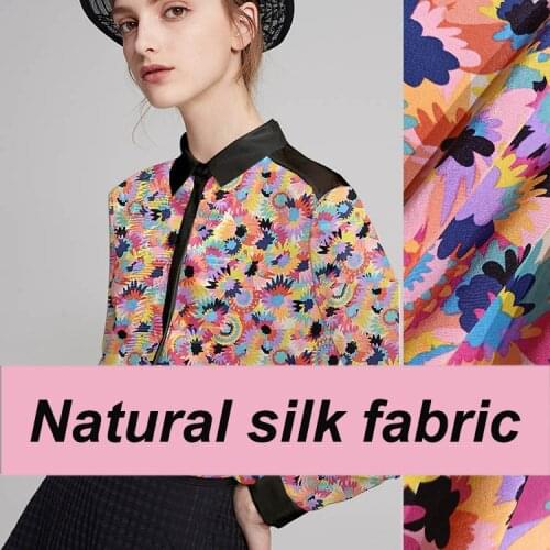 1 Meter 16 Mummi Colorful Flower Crepe De Chine 100% Mulberry Silk Shirt Dress Fabric